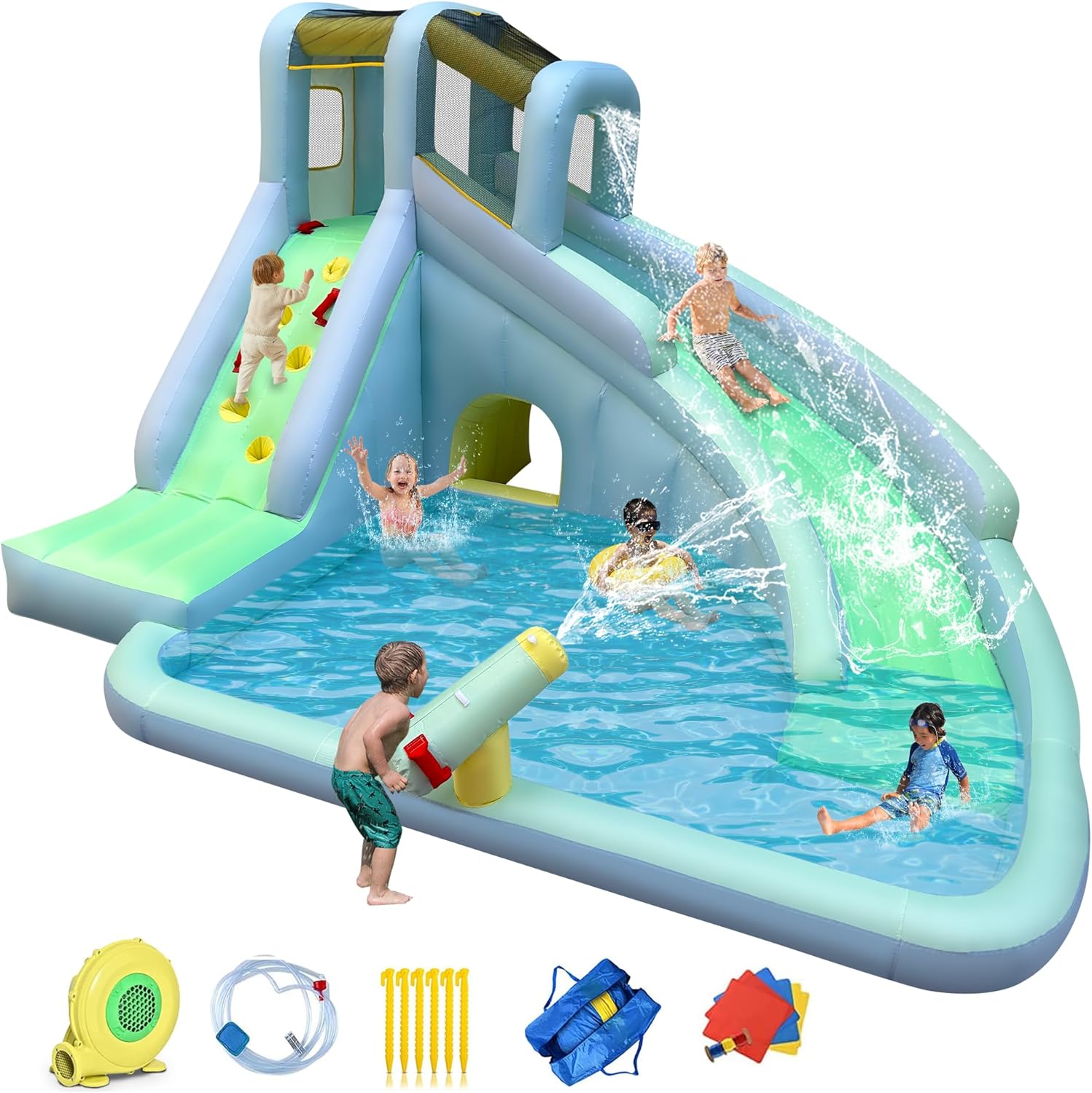 Kids Outdoor House With Slide - 6'sı 1 Arada Şişme Çocuk Oyun