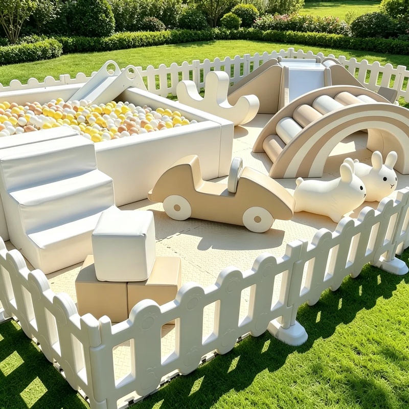 Kids Outdoor Slide Set - Beyaz Bej Köpük Yumuşak Oyun Tırmanma