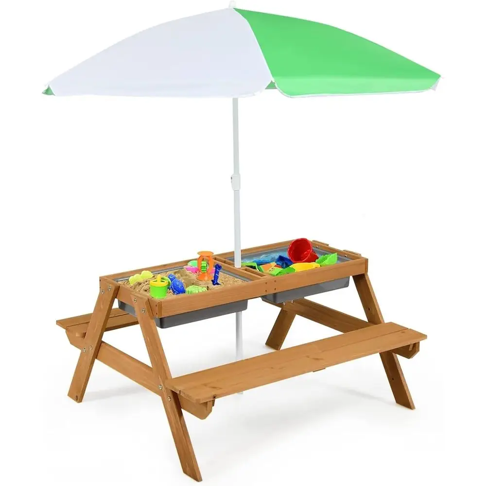 Kids Outdoor Picnic Table - Çocuklar için Çıkarılabilir Kutulu ve Şemsiyeli