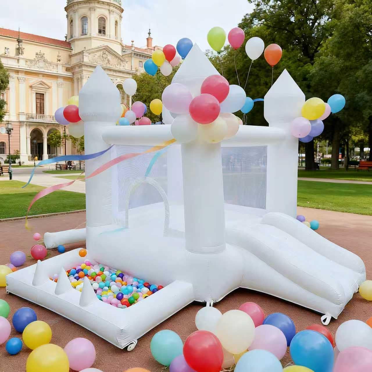 Kids Outdoor House With Slide - Beyaz Zıplama Evi, İç ve Dış