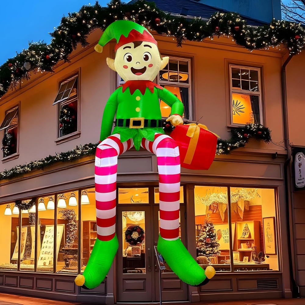 Kids Outdoor Lights - 8FT Noel Şişme Oturan Elf Dekorasyon